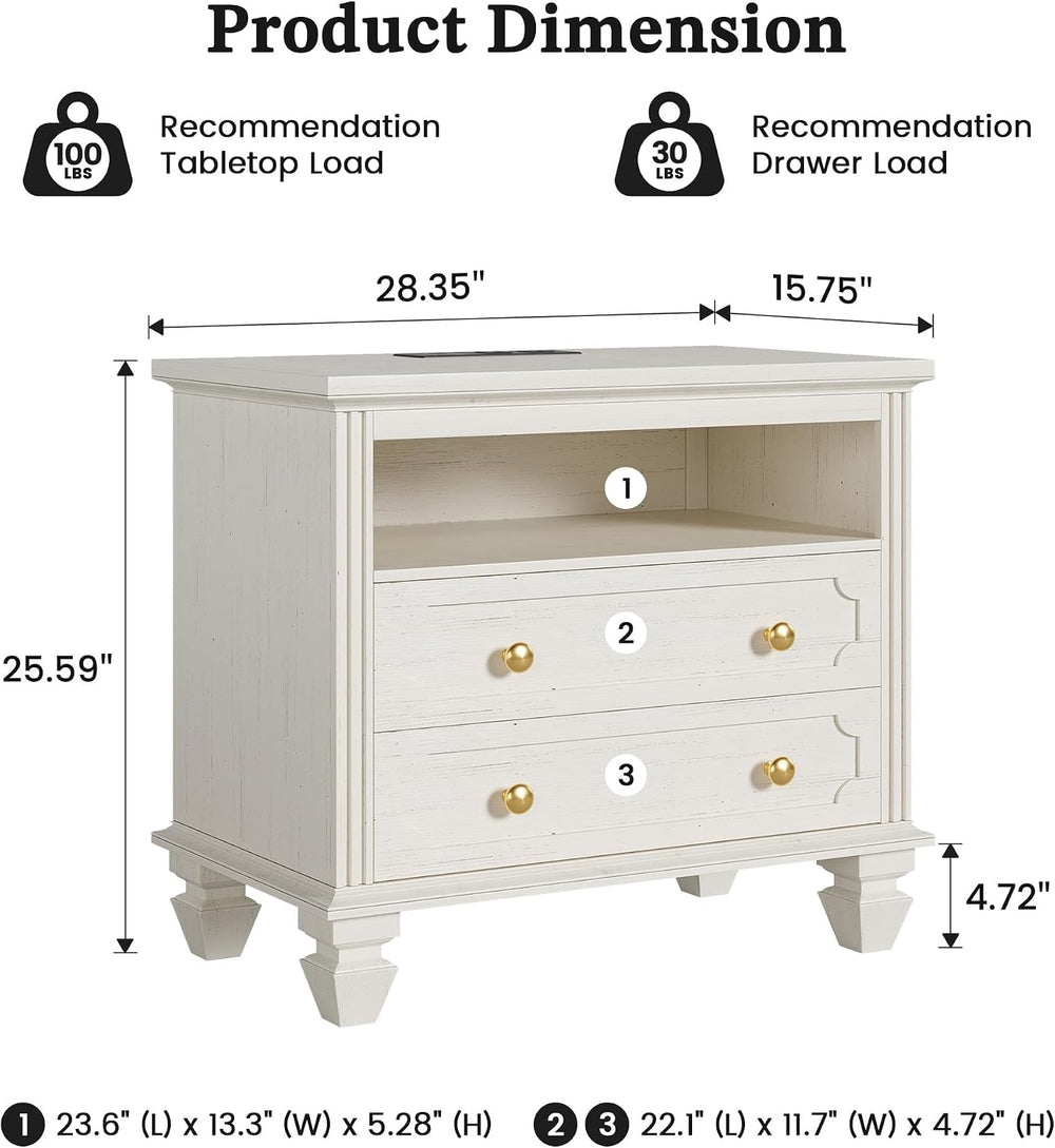 FREDEES 28'' Large Night Stand with Charging Station & LED Light ...