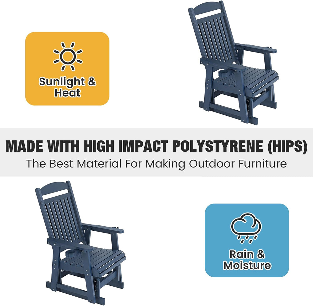 Poly Lumber Patio Glider for One Person, with Cup Holders, High Backrest and ...