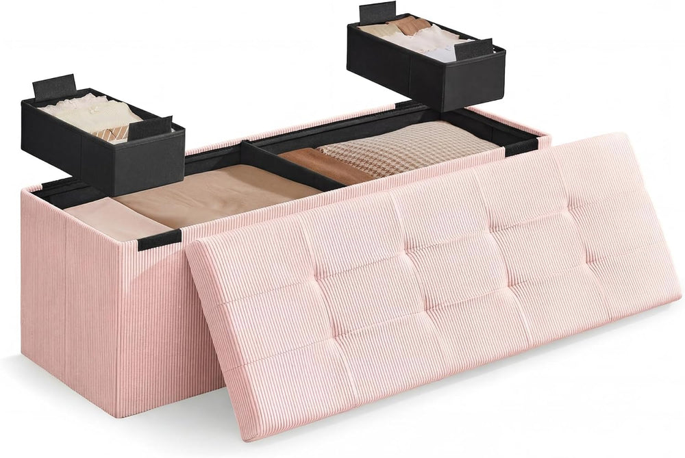 SONGMICS Home Ottoman with Storage, Removable Lid, Folding Storage Chest, Eas...