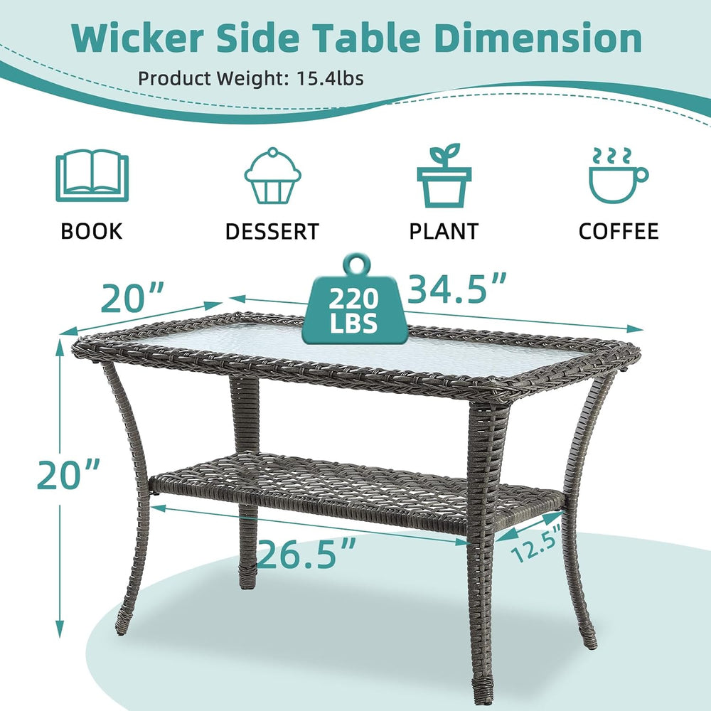 MEETWARM Wicker Patio Coffee Table, 34.5" Rectangle Outdoor Coffee Table...
