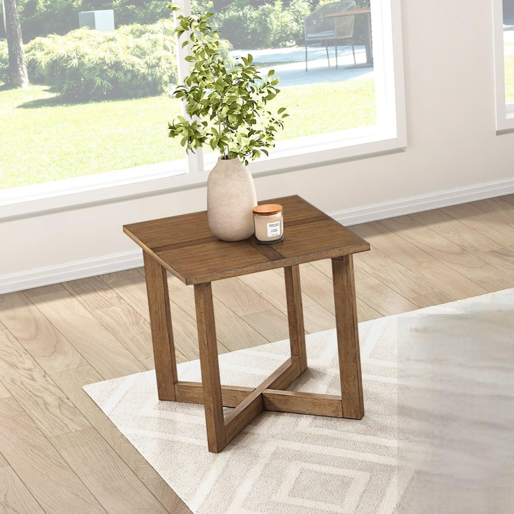 Penau Square End Table, Contemporary Wooden Side Table with Mixed Maple and W...