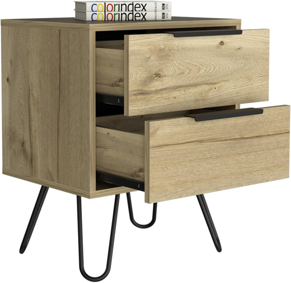 Nightstand,Two Drawers, Hairpin Legs,for Small Spaces