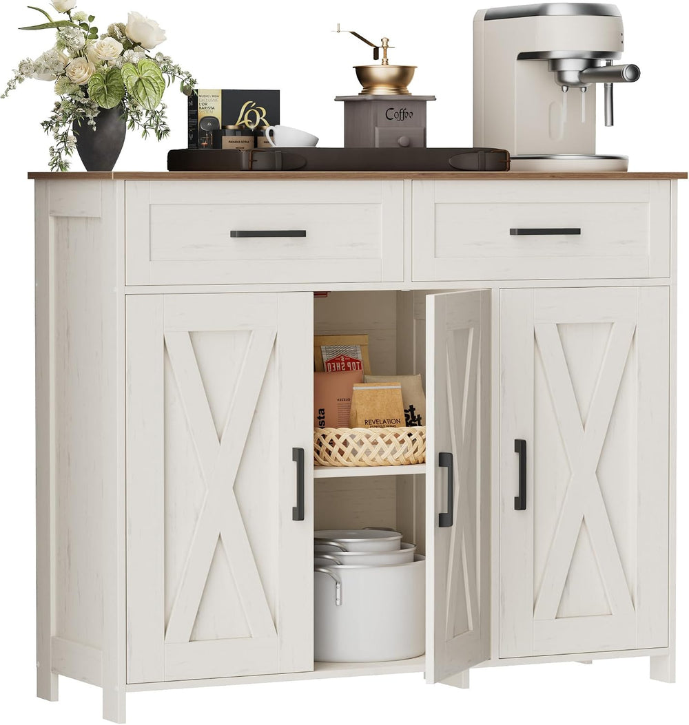 Homhedy Coffee Bar Storage Cabinet with Drawers, Kitchen Buffet Cabinet