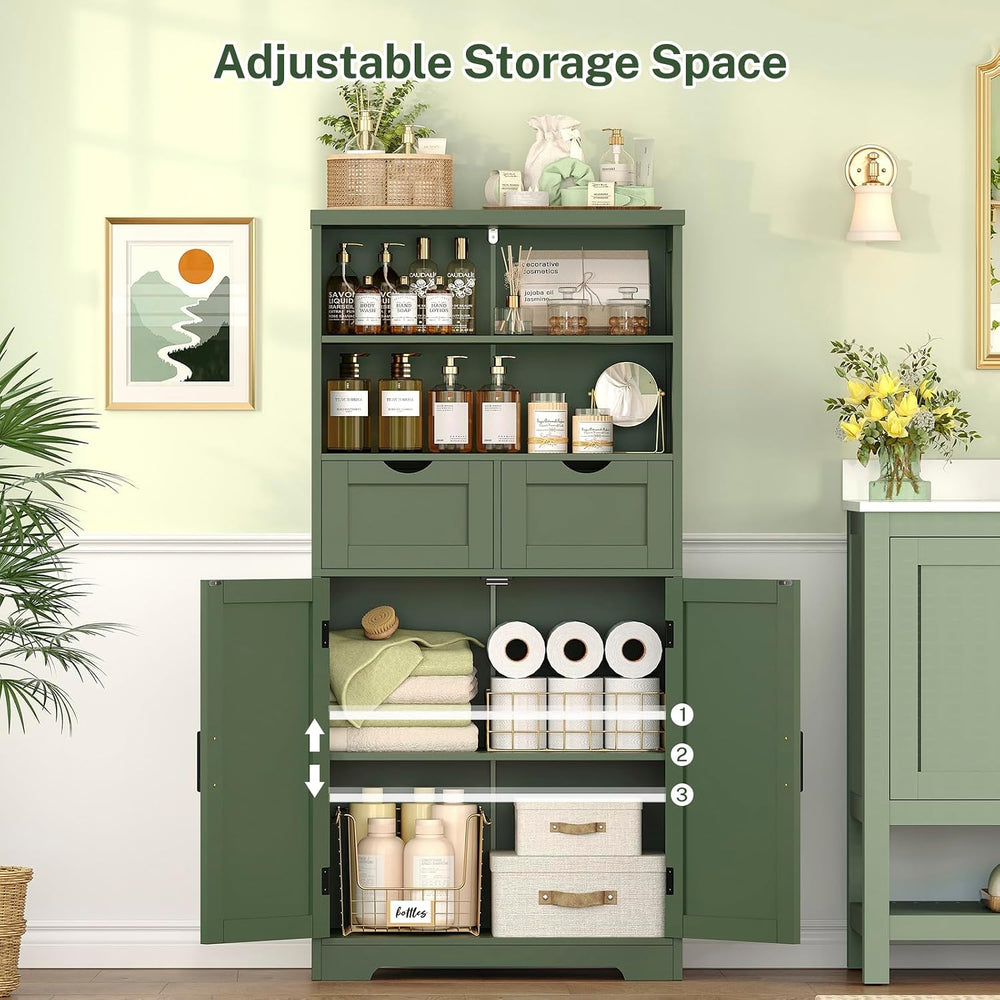 TEENFON Bathroom Cabinet with Adjustable Shelf & 2 Drawers, Farmhouse Sto...