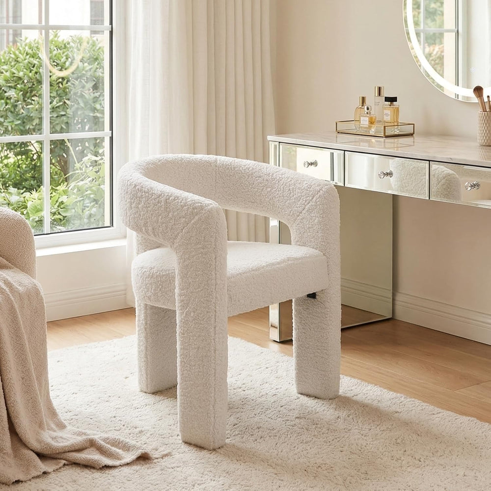 HNY Modern Barrel Kitchen & Dining Room Chair, Sherpa Upholstered Accent ...