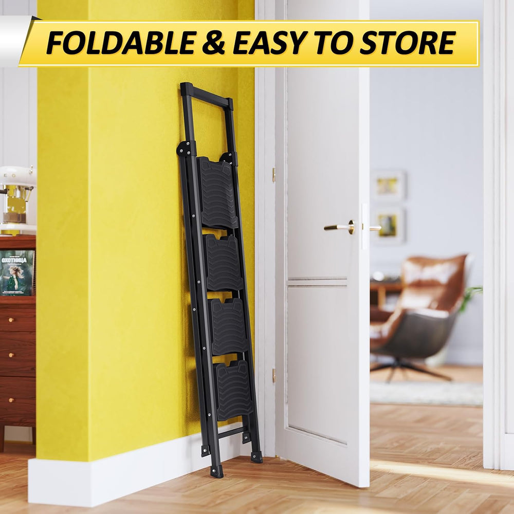 KINGRACK Step Ladder 4 Step Folding, 900lbs 4 Step Ladder with Anti-Slip Wide...