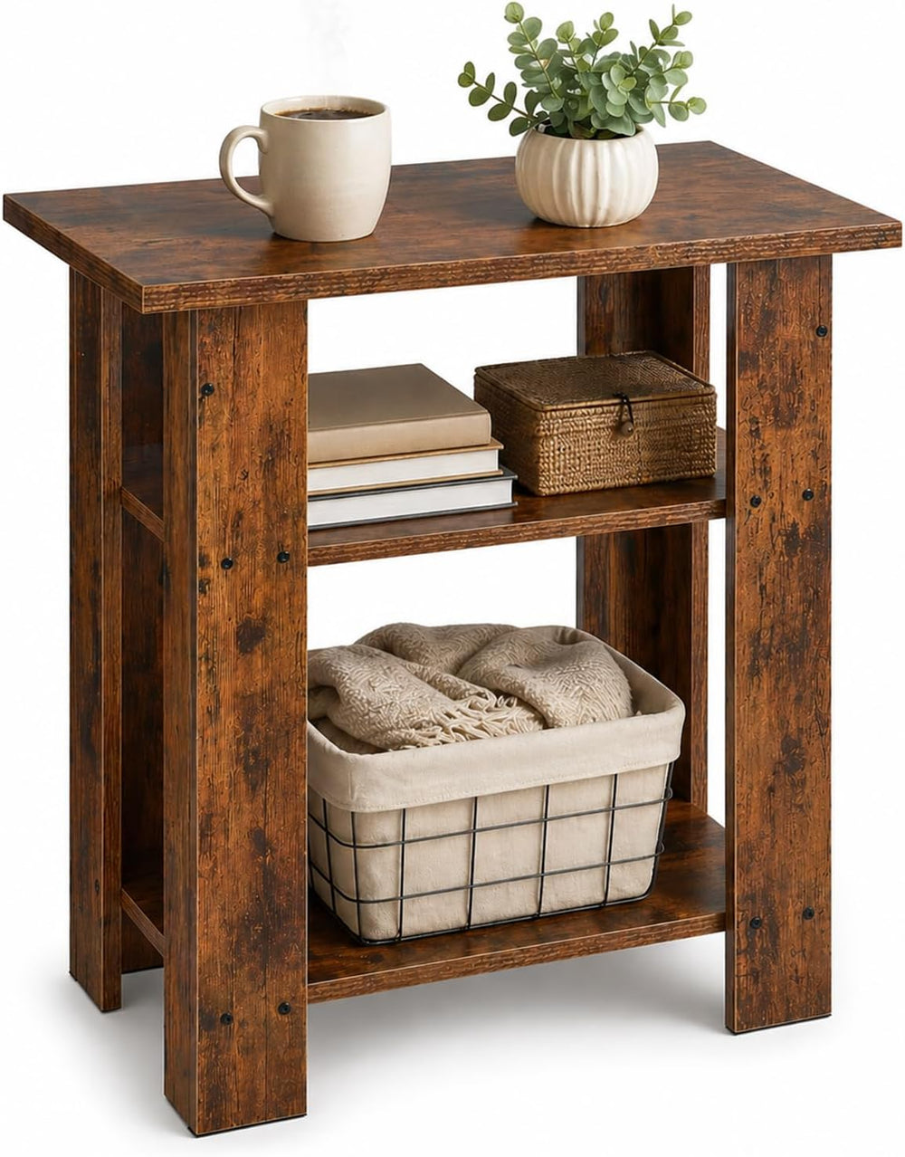 Narrow Side Table, 3 Tier Rustic End Table for Living Room, Small Wood Nights...