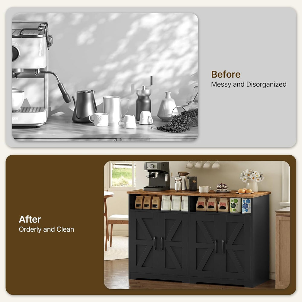 YATINEY Coffee Bar Cabinet, Kitchen Island with Storage, Farmhouse Sideboard ...