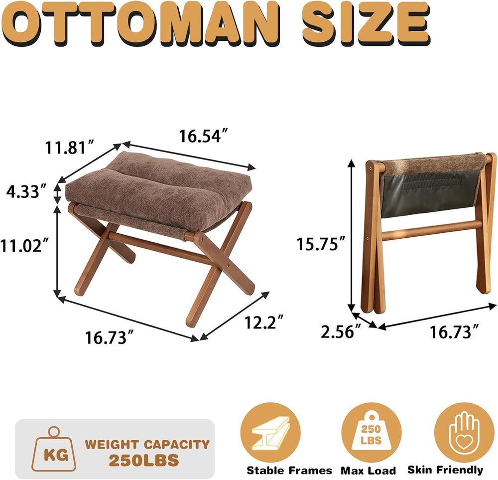 Baveke Ottoman Foot Rest- Bamboo Foldable Stool, Foot Stools Small Ottman wit...
