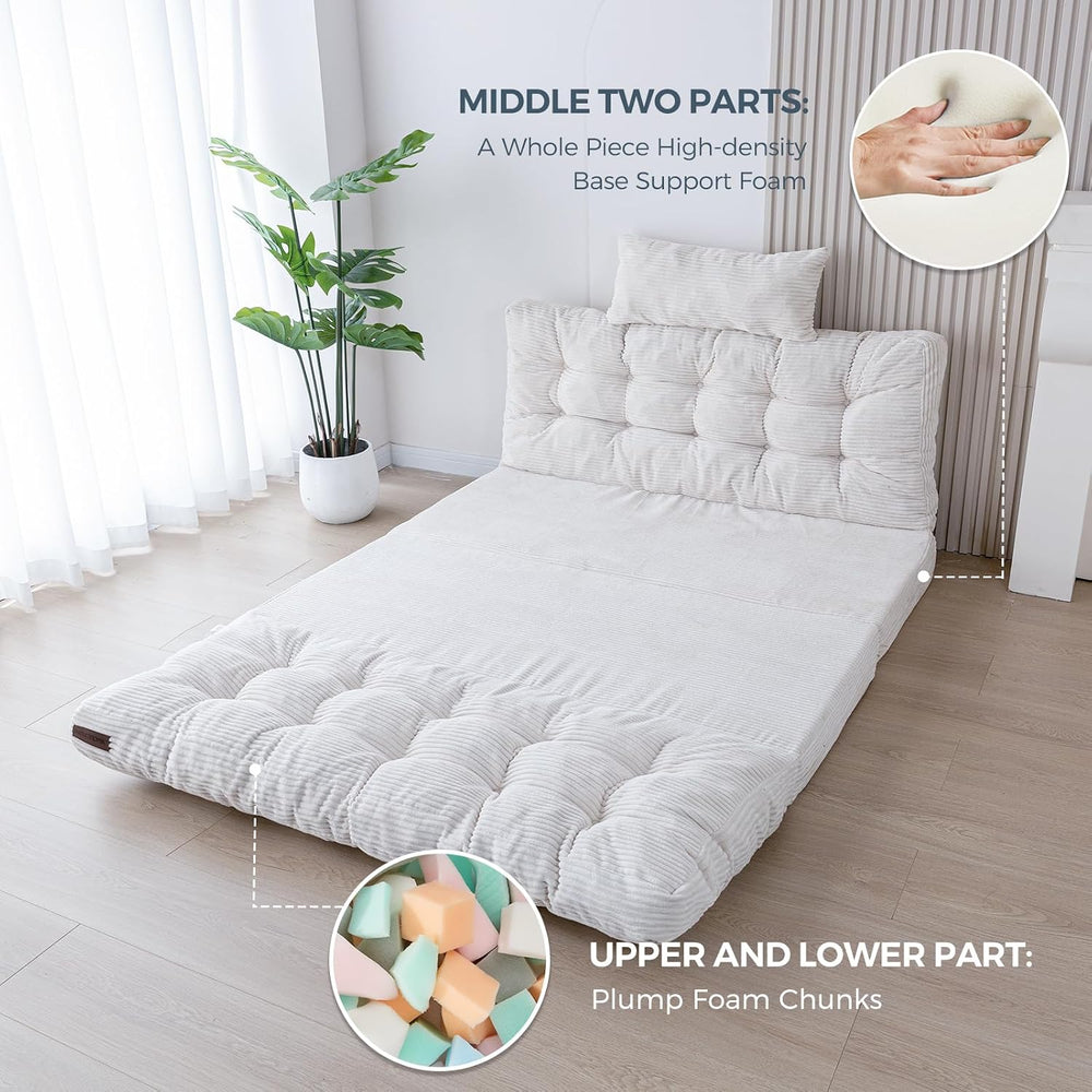 MAXYOYO Folding Sofa Bed, Tufted Bean Bag Bed with Pillows Floor Couch for Ad...