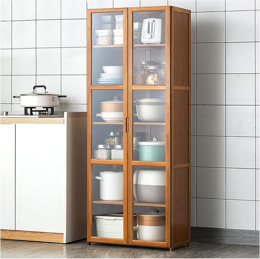 Modern Kitchen Pantry Storage Cabinet with Wine Rack and Microwave Stand Tall...