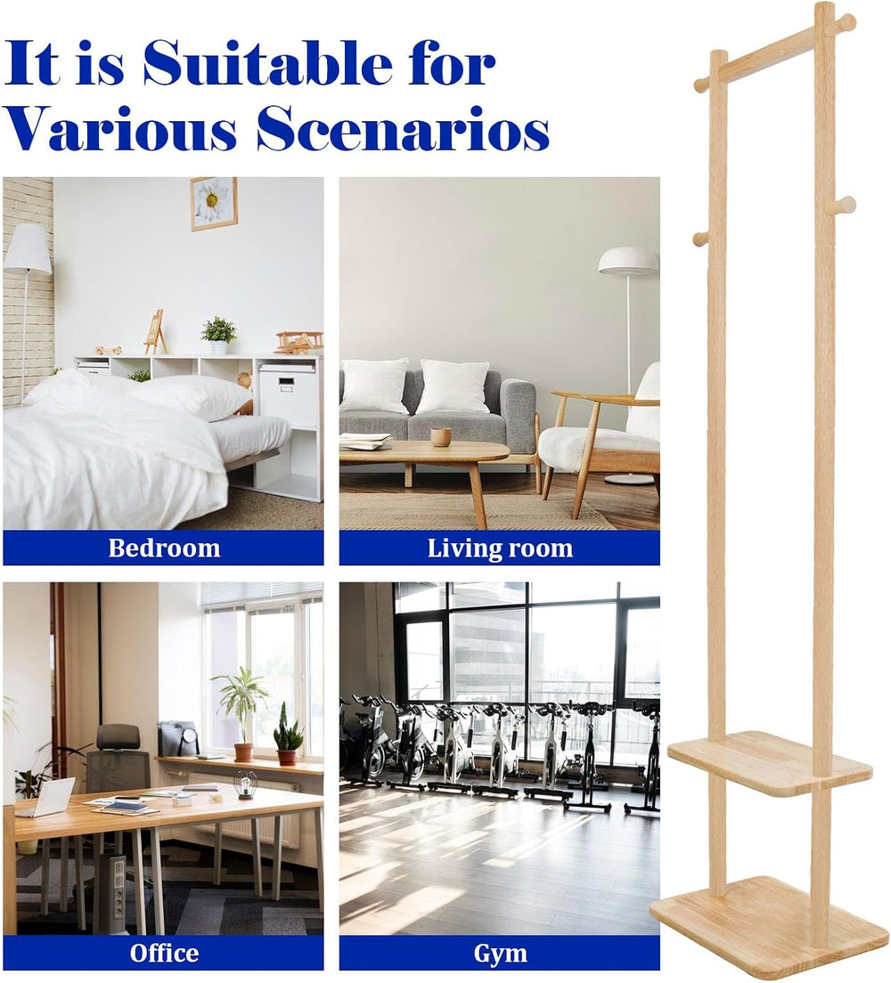 Wooden Coat Rack Freestanding,Hall Tree with Sturdy Base,Clothing Rack for Ha...