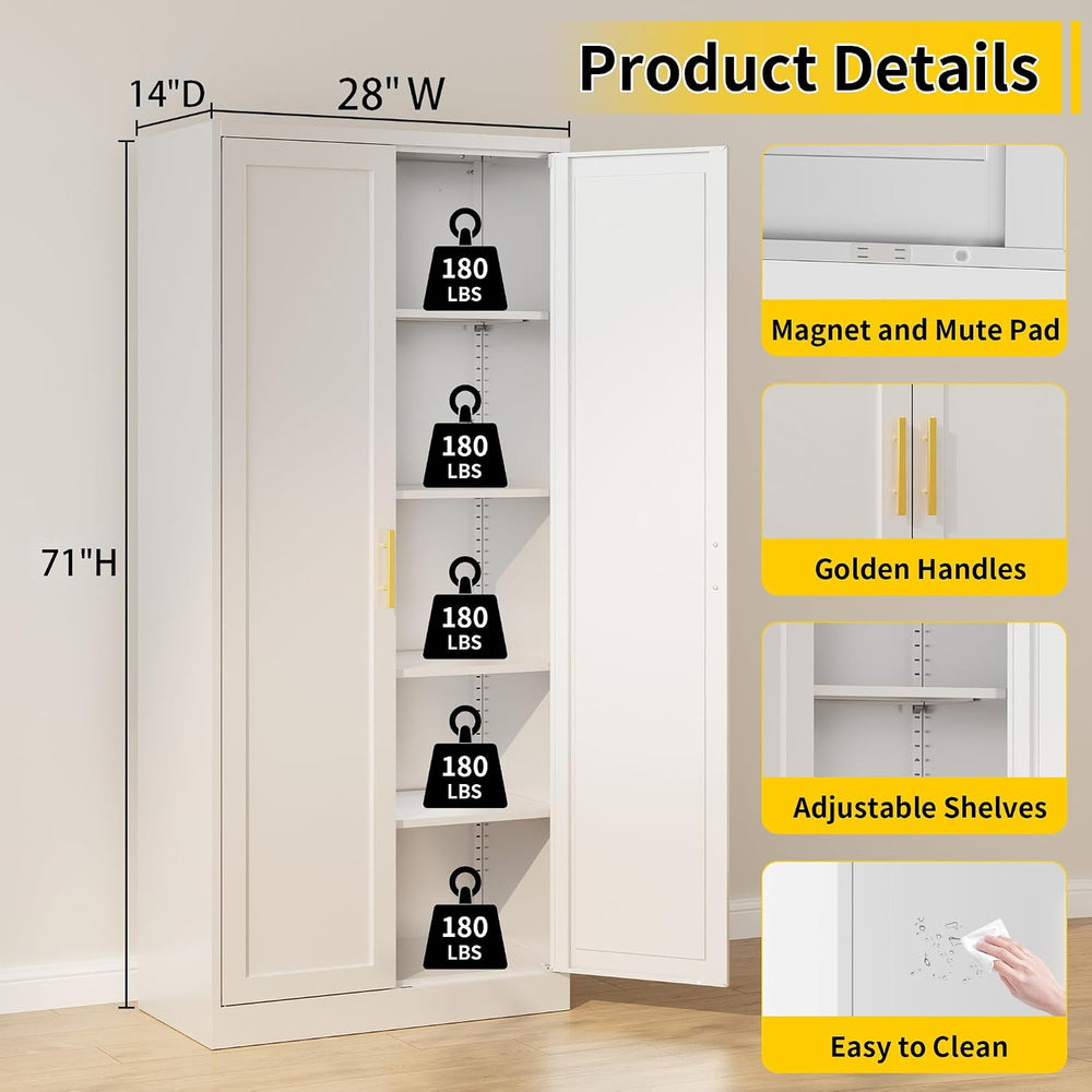 Metal Pantry Cabinet, 71"H x 28"W x 14"D Pantry Cabinets with ...
