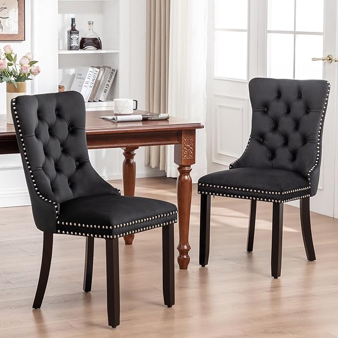 Mid Century Modern Dining Chair Set of 2 Velvet Upholstered Dining Accent Cha...