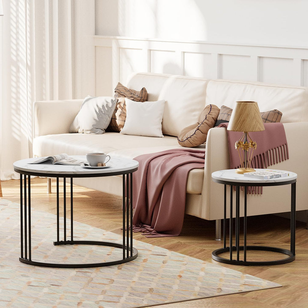 Garden 4 you Coffee Table Faux Marble Nesting Table for Small Place 2 Sets Mo...