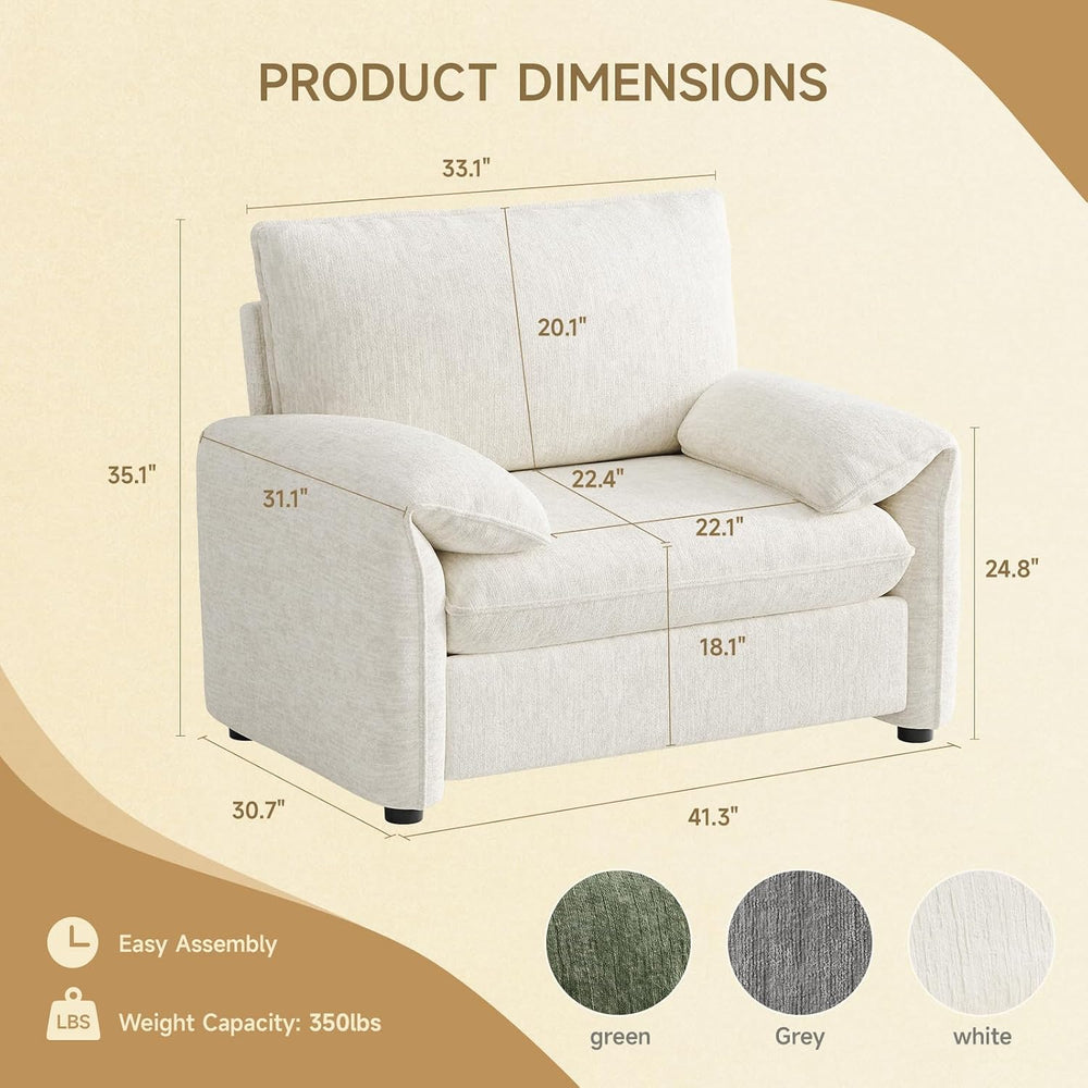 ONBRILL Oversized Accent Chair, 41 Inch Chenille Fabric Armchair, Beige | Com...