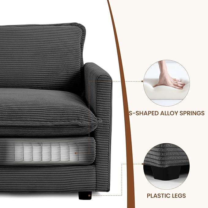 ROWHY Single Armchair with Ottoman, Modern Corduroy Cloud Couch with Converti...