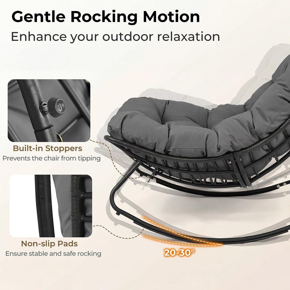 Tangkula Outdoor Papasan Rocking Chair, Oversized Egg-Shaped Rocker with Thic...