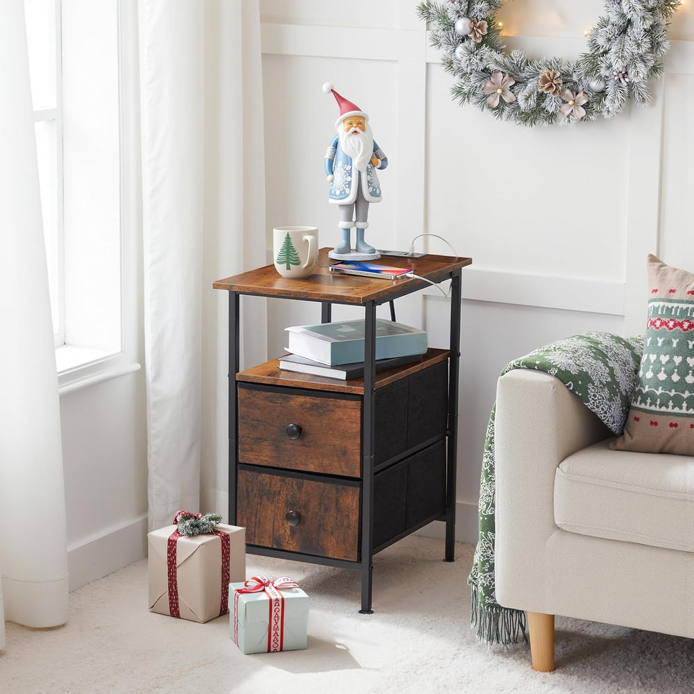 HOOBRO End Table with Charging Station, Narrow Side Table, Nightstand with 2 ...