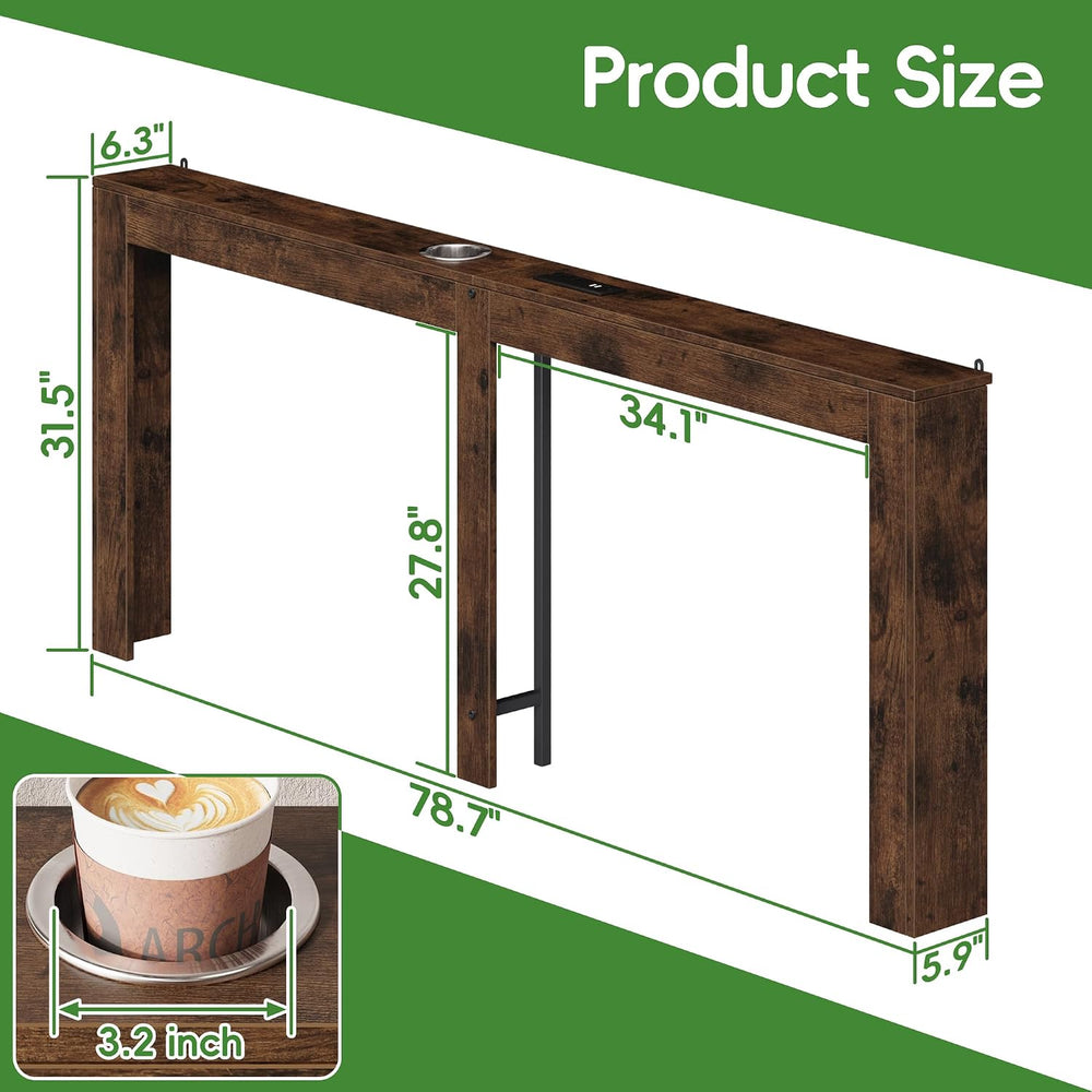 78.7" Behind Couch Table with Power Outlet, Skinny Sofa Table with USB P...