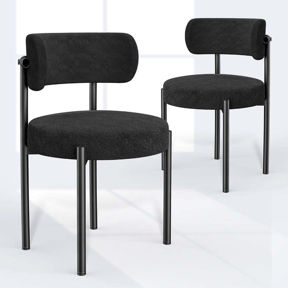 PatioPerk Boucle Dining Chairs Set of 2, Black Mid Century Morden Chair