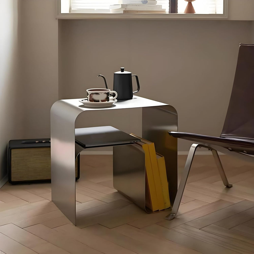 Modern Stainless Steel Side Table,Minimalist Nightstand and Sofa Table Silver...