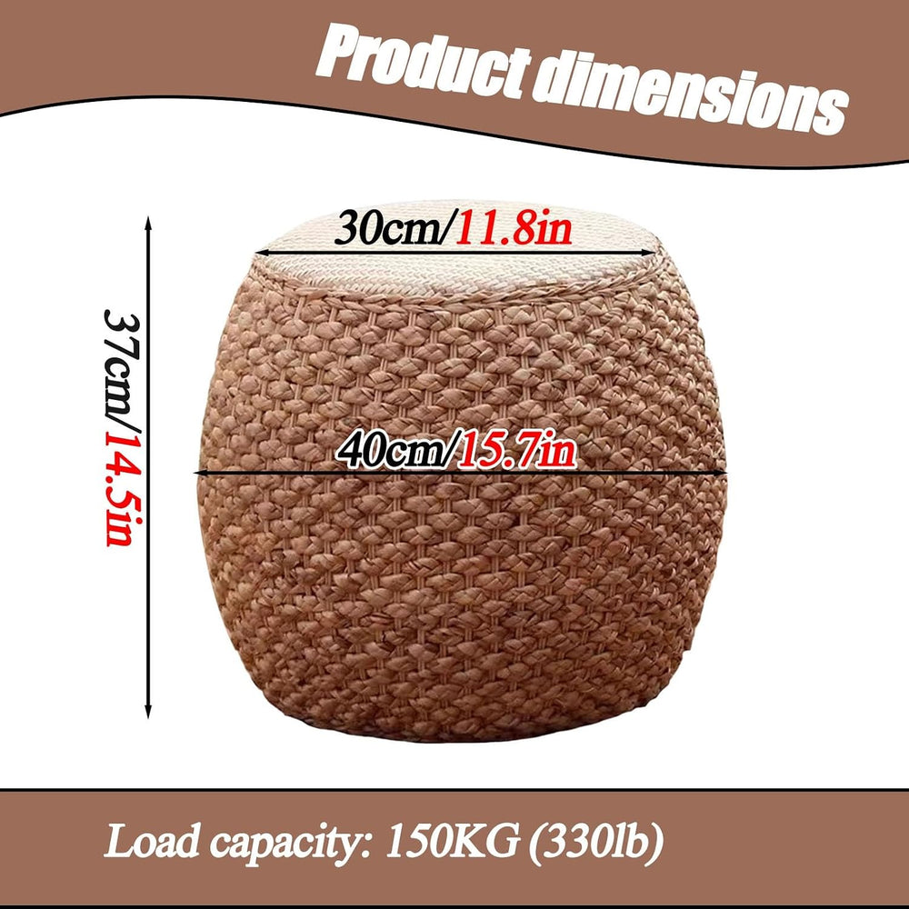 Round Ottoman Natural Seagrass Braided Poof Hand Weaving Round Ottomans Boho ...