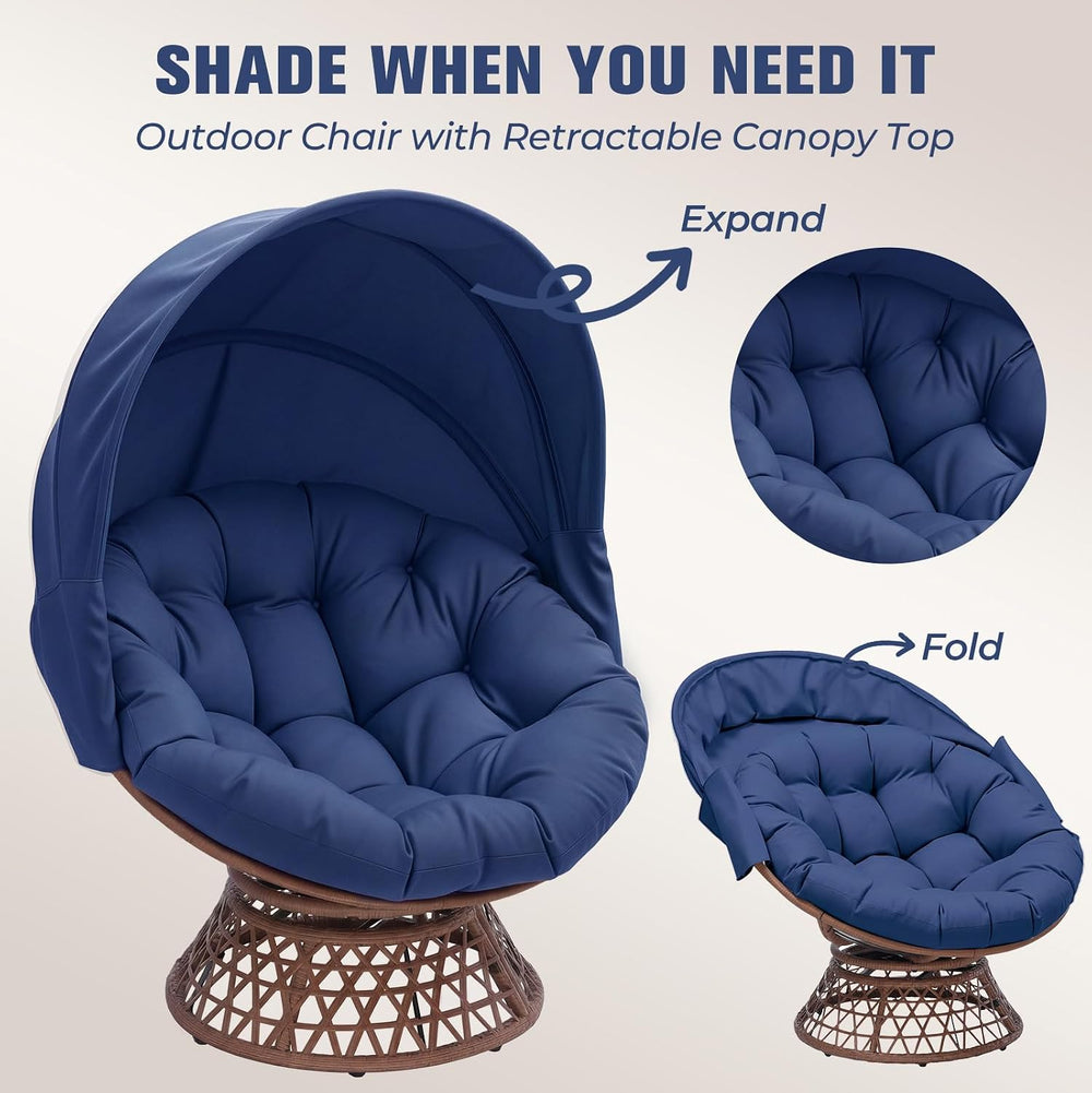 GTPLAYER Outdoor Wicker Egg Chair PE Rattan Chair with Cushion, Oversized Pat...