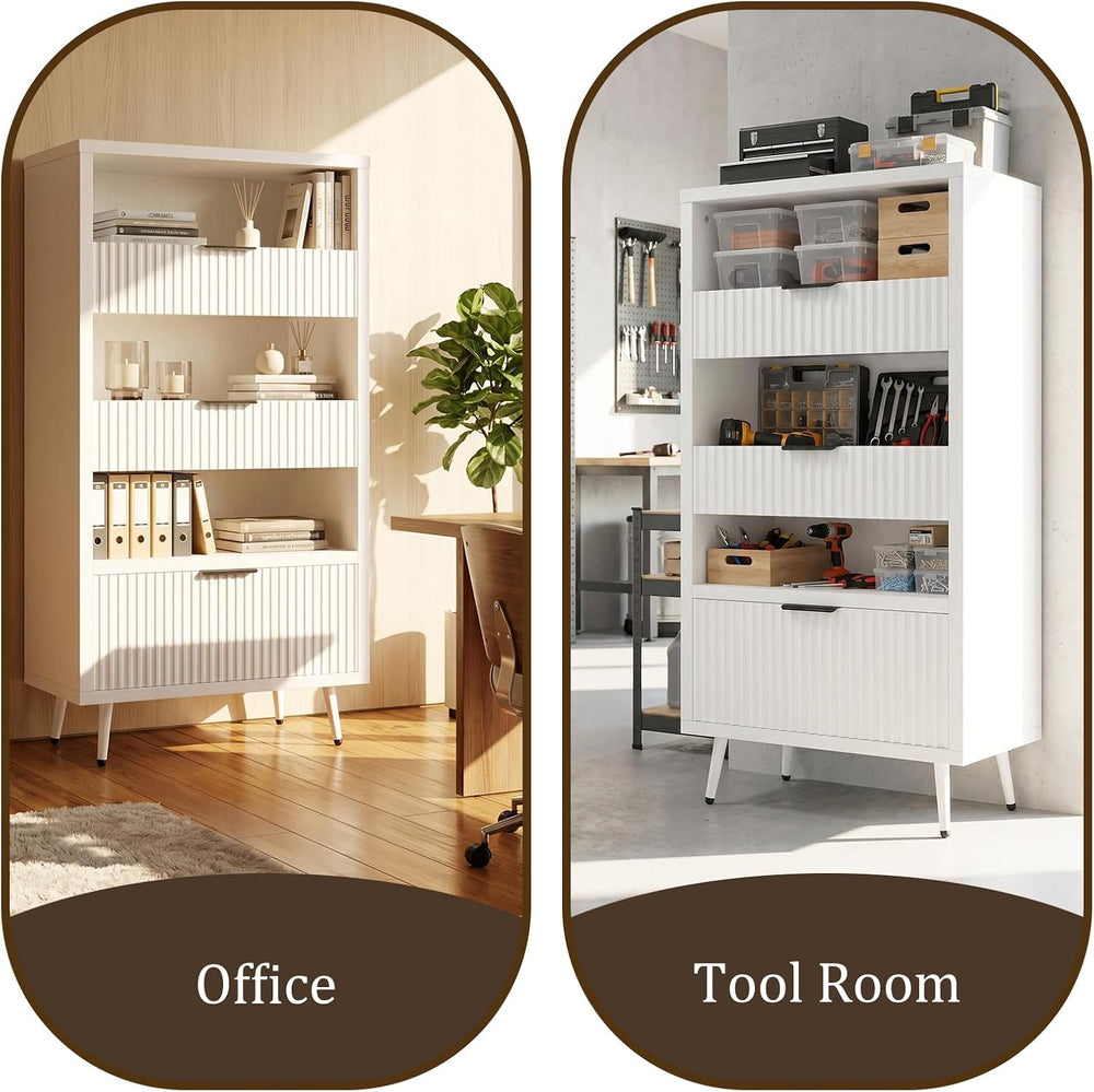 51" Tall Modern White Storage Cabinet, Freestanding Kitchen Pantry Cabin...