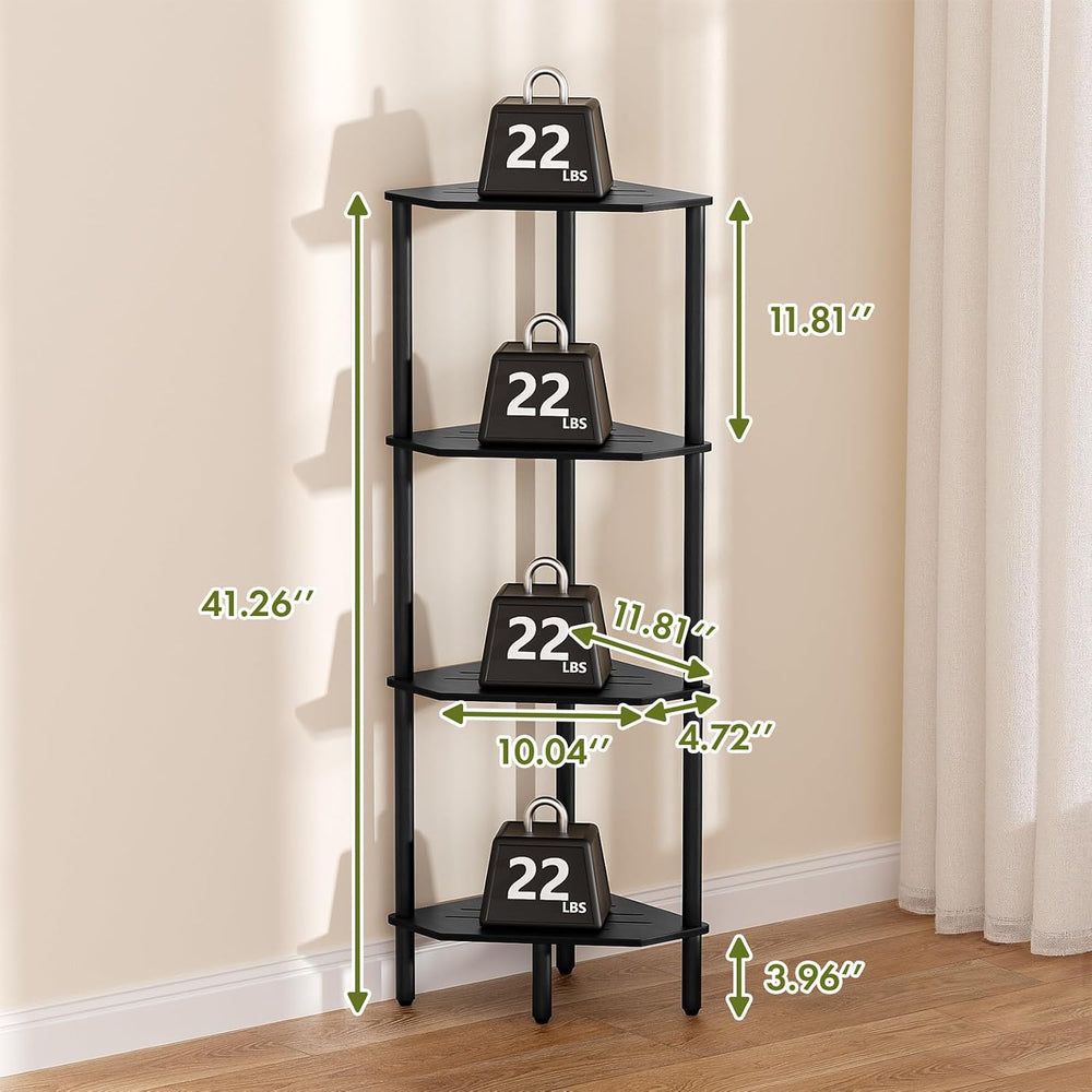 Corner Shelf Stand, 4 Tier Corner Bookshelf, Bamboo Storage Standing Shelf Un...