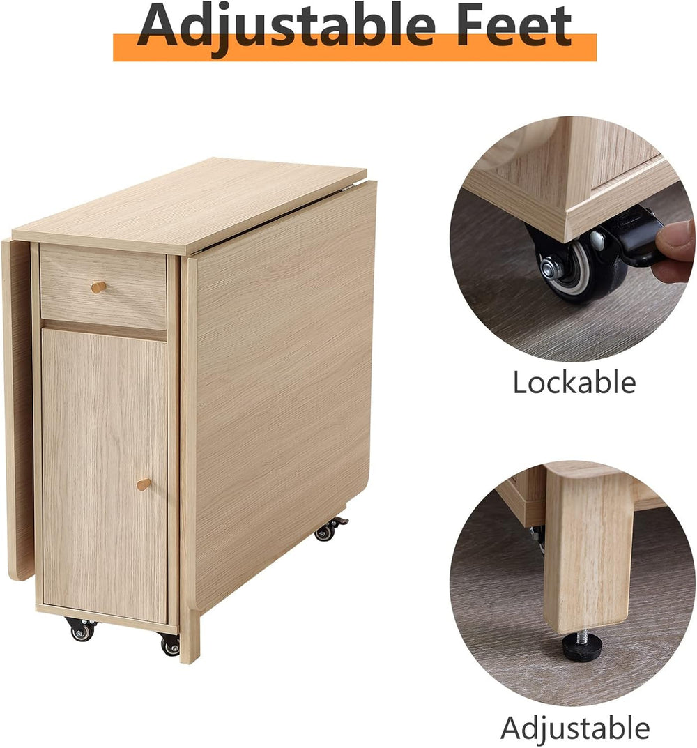 COMUHOME Drop Leaf Folding Dining Table with Storage, Wheels, Space Saving | ...