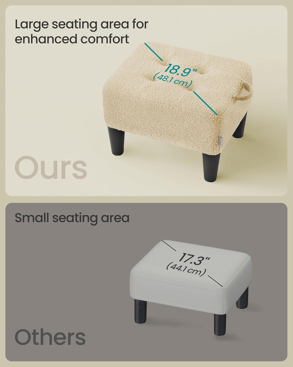 SONGMICS Foot Stool, Small Teddy Fleece Footstool Ottoman with Thick Cushion ...