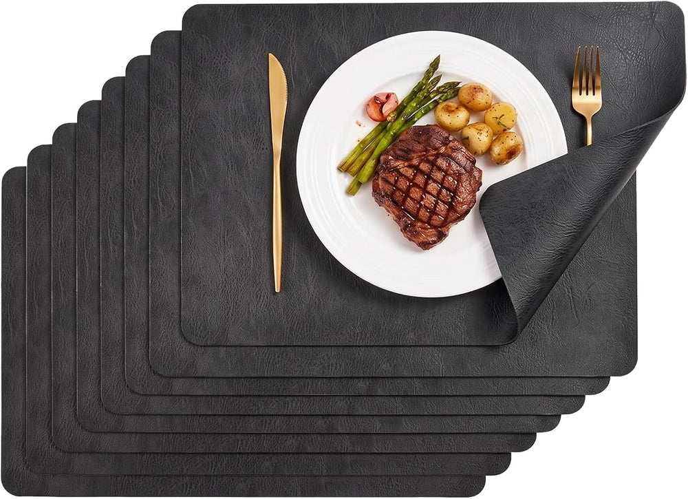Faux Leather Placemats, Reversible Cowhide Texture Table Mats, Waterproof Wip...