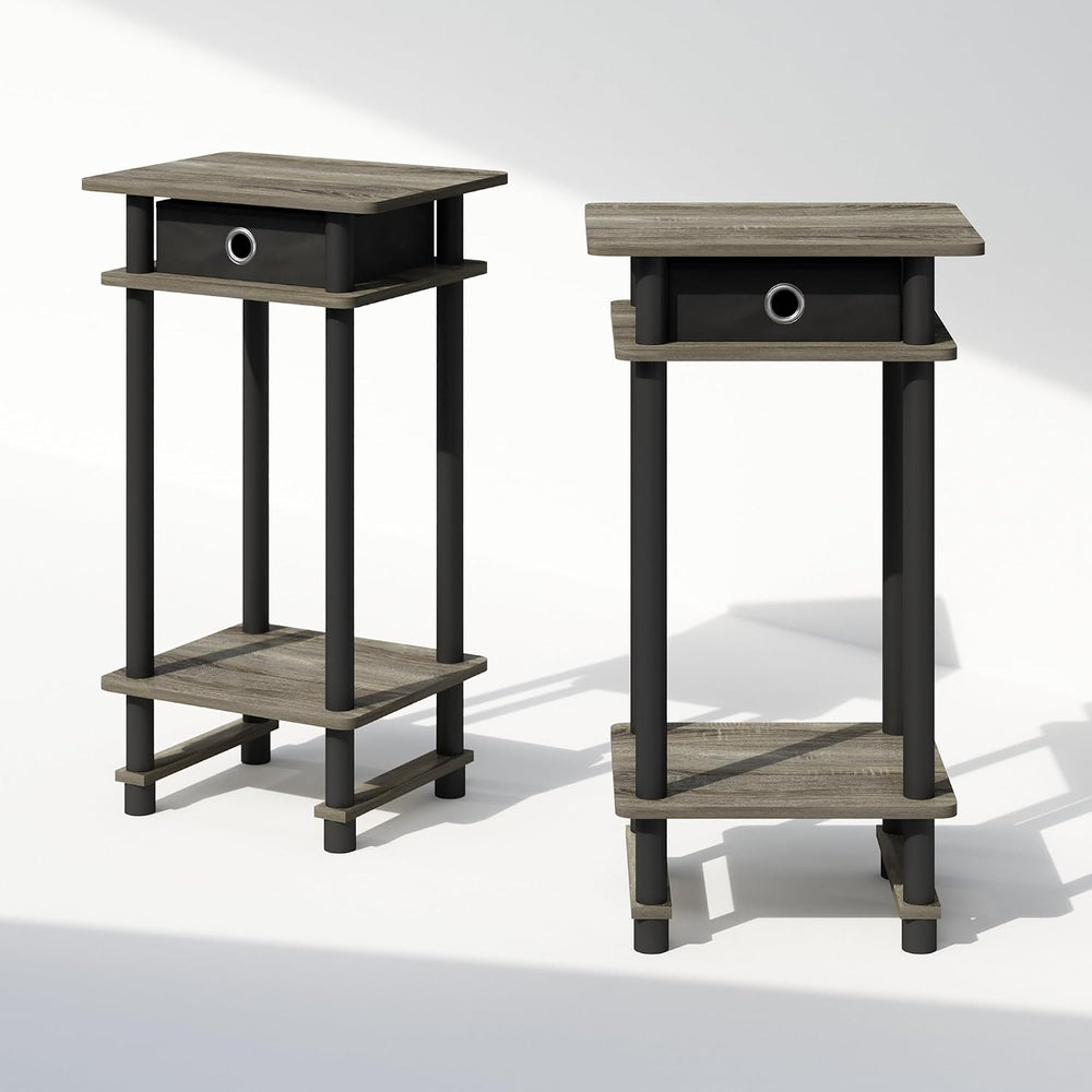 Furinno Turn-N-Tube Tall Nightstand with Bin, 2-Pack, Plastic Poles, French O...