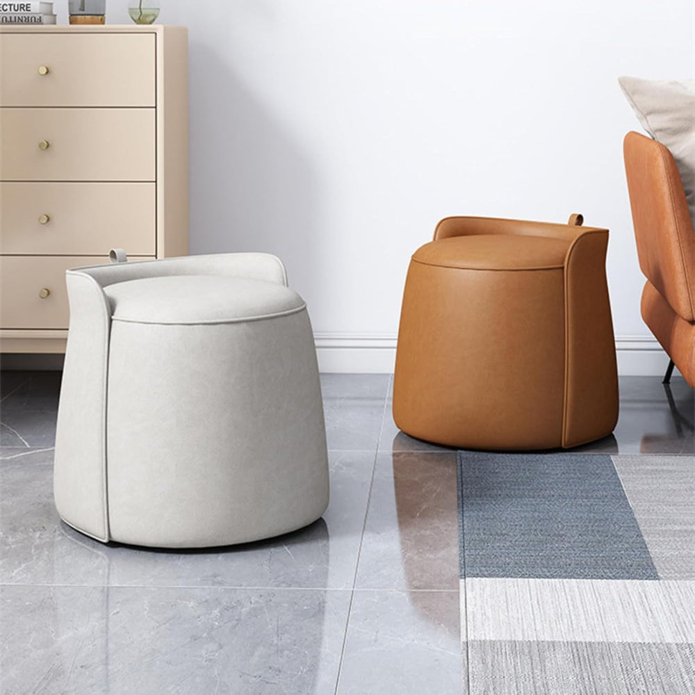 Modern Dresser Makeup Ottoman Stool, Leather Dresser Chair, Round Footstool, ...