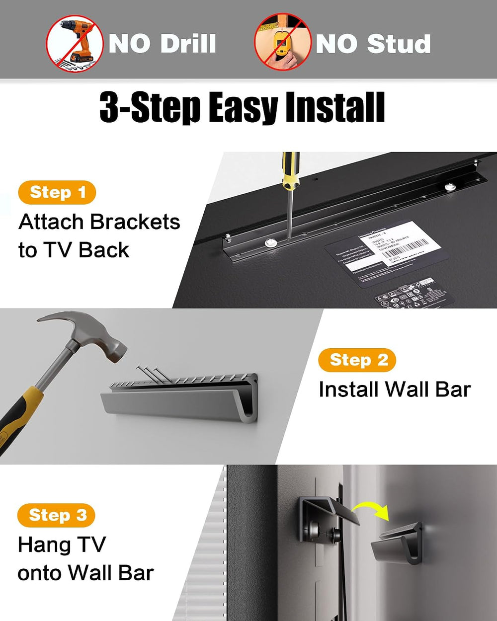 HYPIGO Studless TV Wall Mount for Most 32–75 Inch TVs, Holds up to 150 lbs | ...