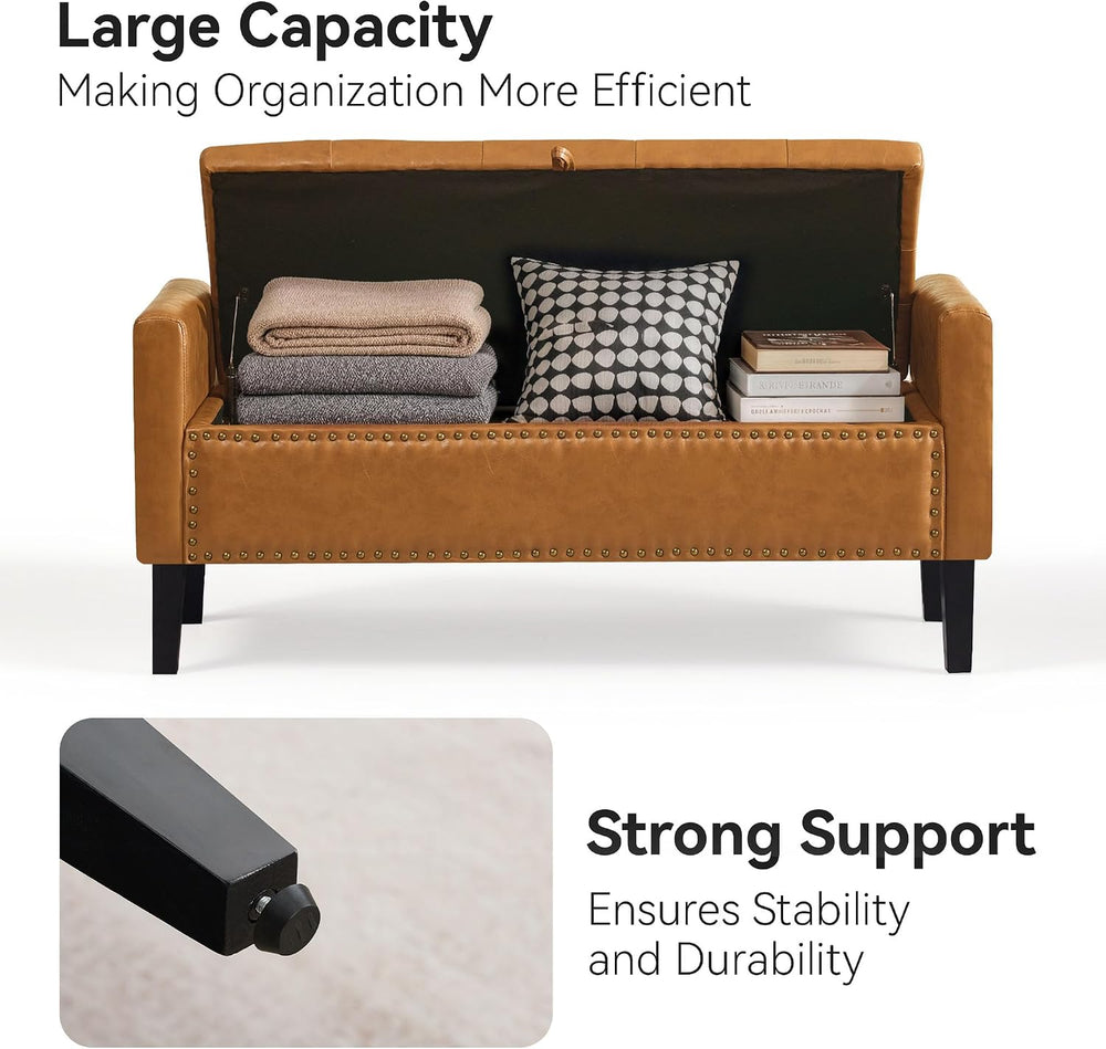 WUTUTUEE 47" Modern Water-Resistant Faux Leather Storage Ottoman Bench w...
