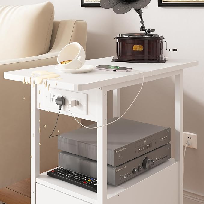 LIDYUK End Table with Charging Station, Narrow Side Table with Drawer and USB...
