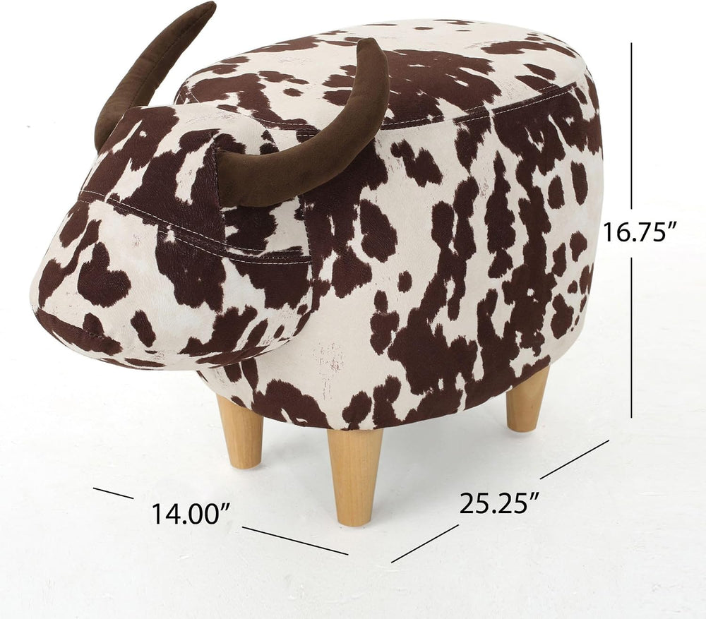 Modern Footstool, Cow-Shaped Ottoman with Birch Legs Cute Velvet Foot Rest fo...