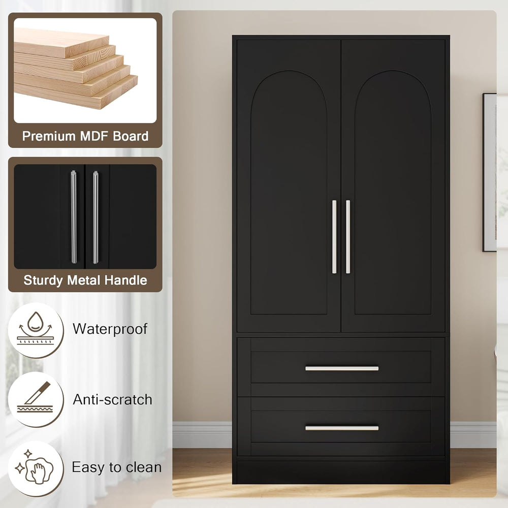 Einhomn Wooden Armoire Wardrobe Closet with 2 Doors and 2 Drawers,Freestandin...