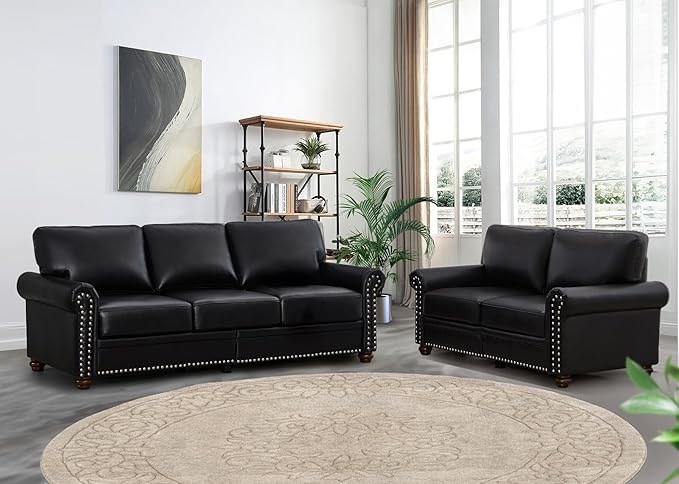 Faux Leather Sofa,82" W Mid Century Modern Couch with Storage Place,Over...