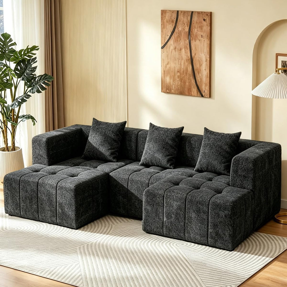 Modular Sectional Sofa with Deep Seat, Cloud Couch with 2 Movable Ottoman, No...