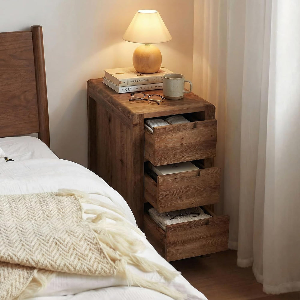 LITTLE TREE 3-Drawer Real Wood End Table, Narrow Side Table with Storage Draw...