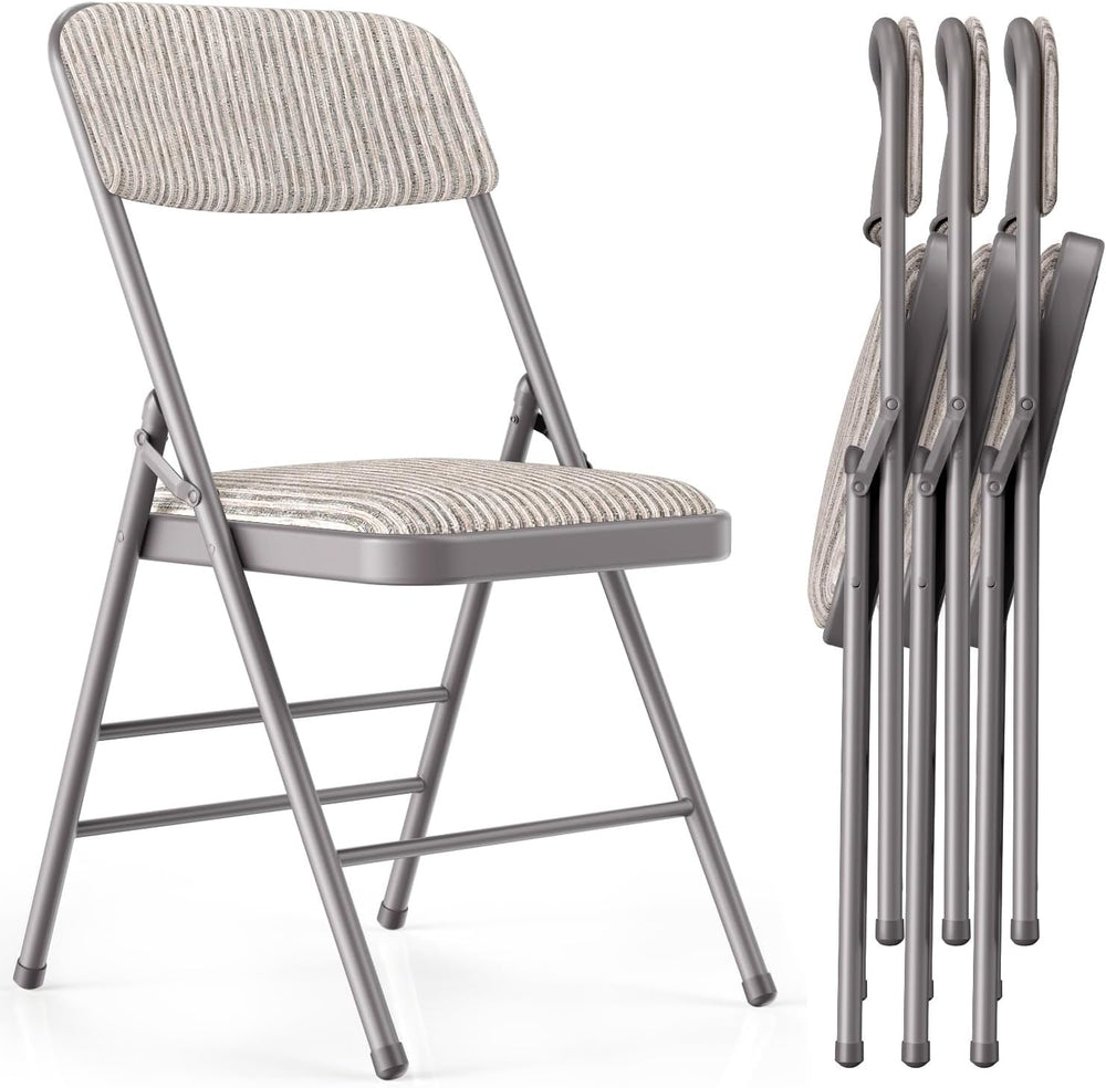 4 Pack Padded Folding Chairs, Capacity 350 LBS Foldable Chair, Fabric‑Beige