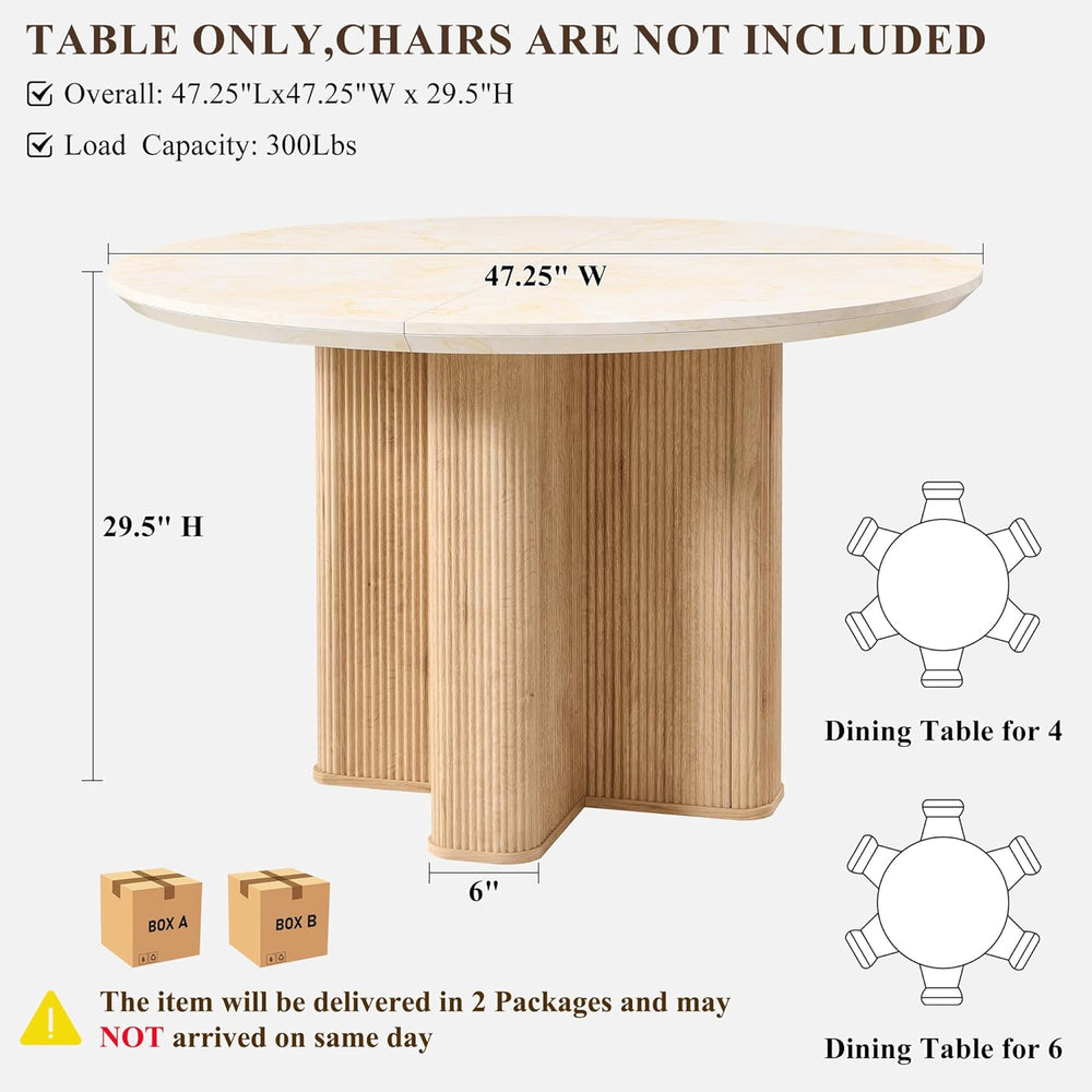 OKD Fluted Round Dining Table for 4, 47" Modern Kitchen Table with Thick...