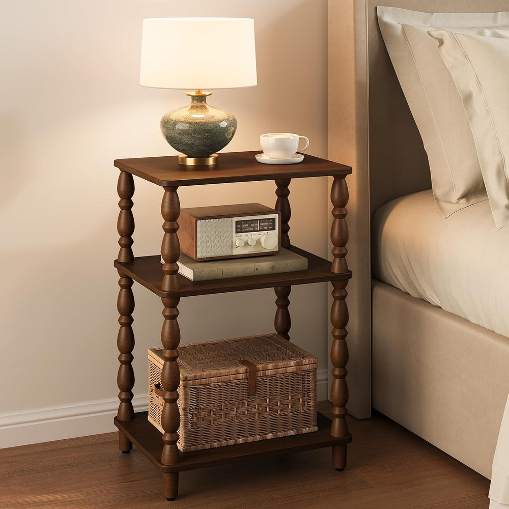 Yoobure Small Side Table - Walnut End Tables Living Room with Spindle Legs