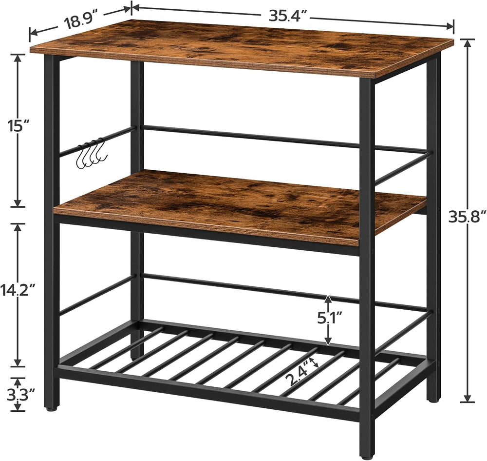 HOOBRO Kitchen Island with Wine Rack, Industrial Island Counter with Hooks an...