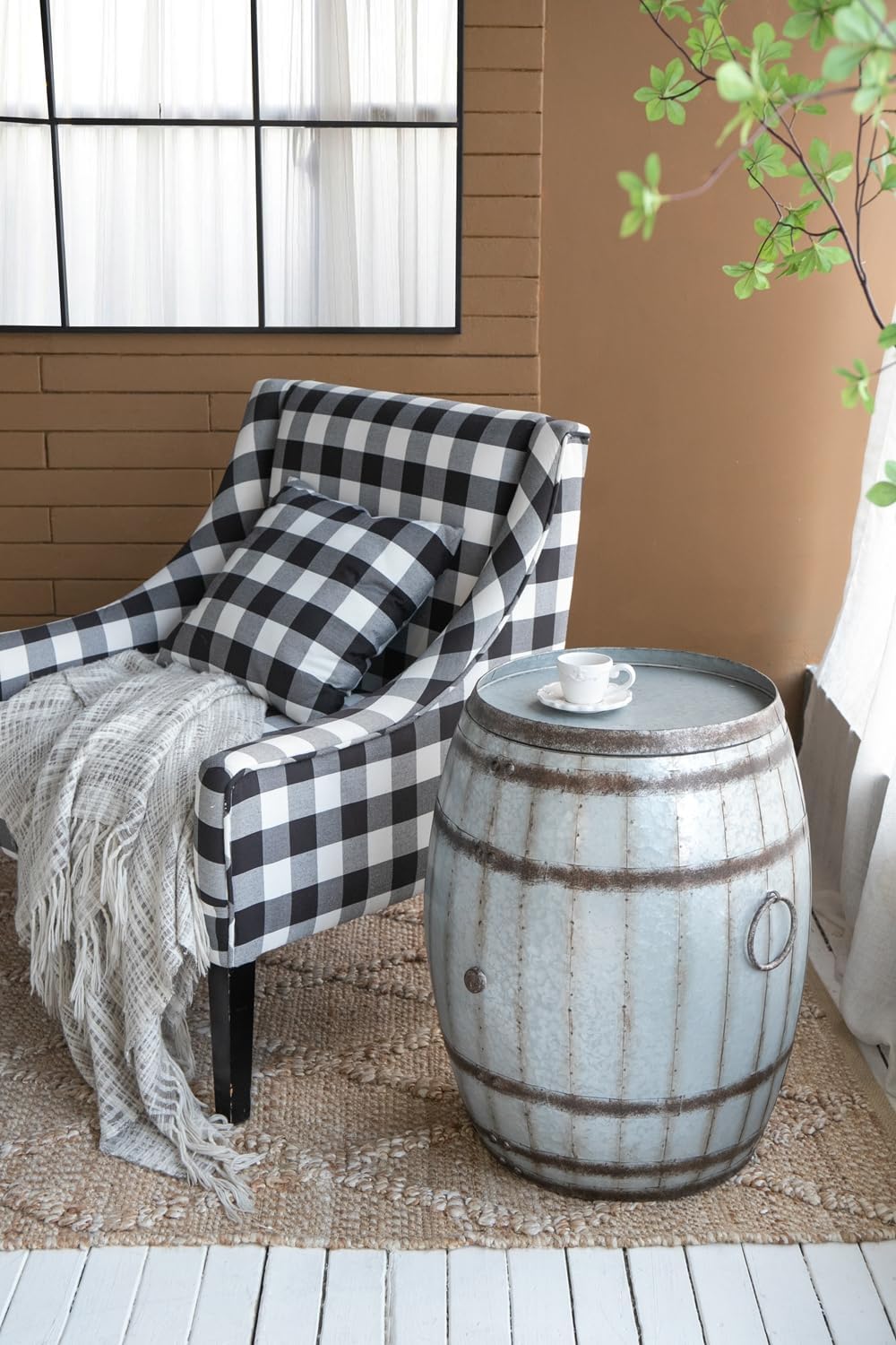 Drum Side Table with Removable Lid, 22.5x22.5x26 Inch Iron End Table with Sto...