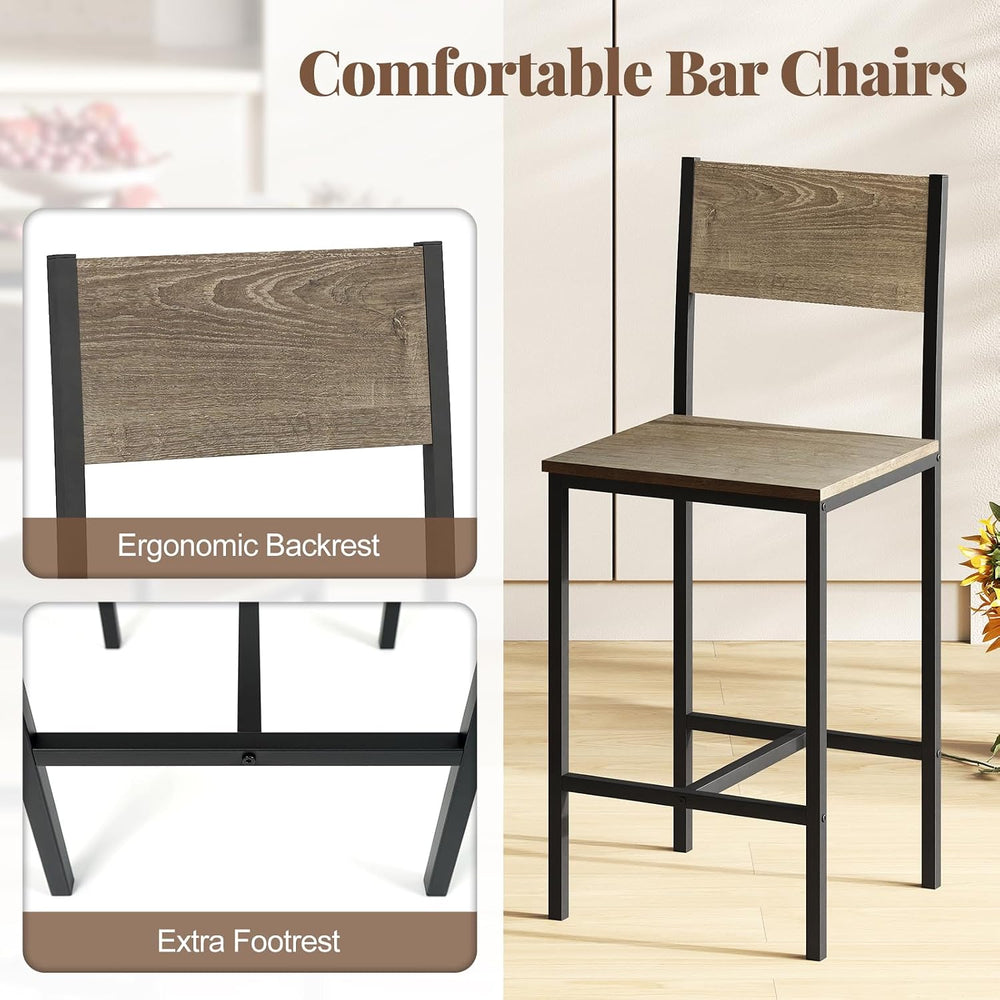 Tangkula 3 Piece Counter Height Bar Table Set, Pub Table and Chairs Set of 2,...