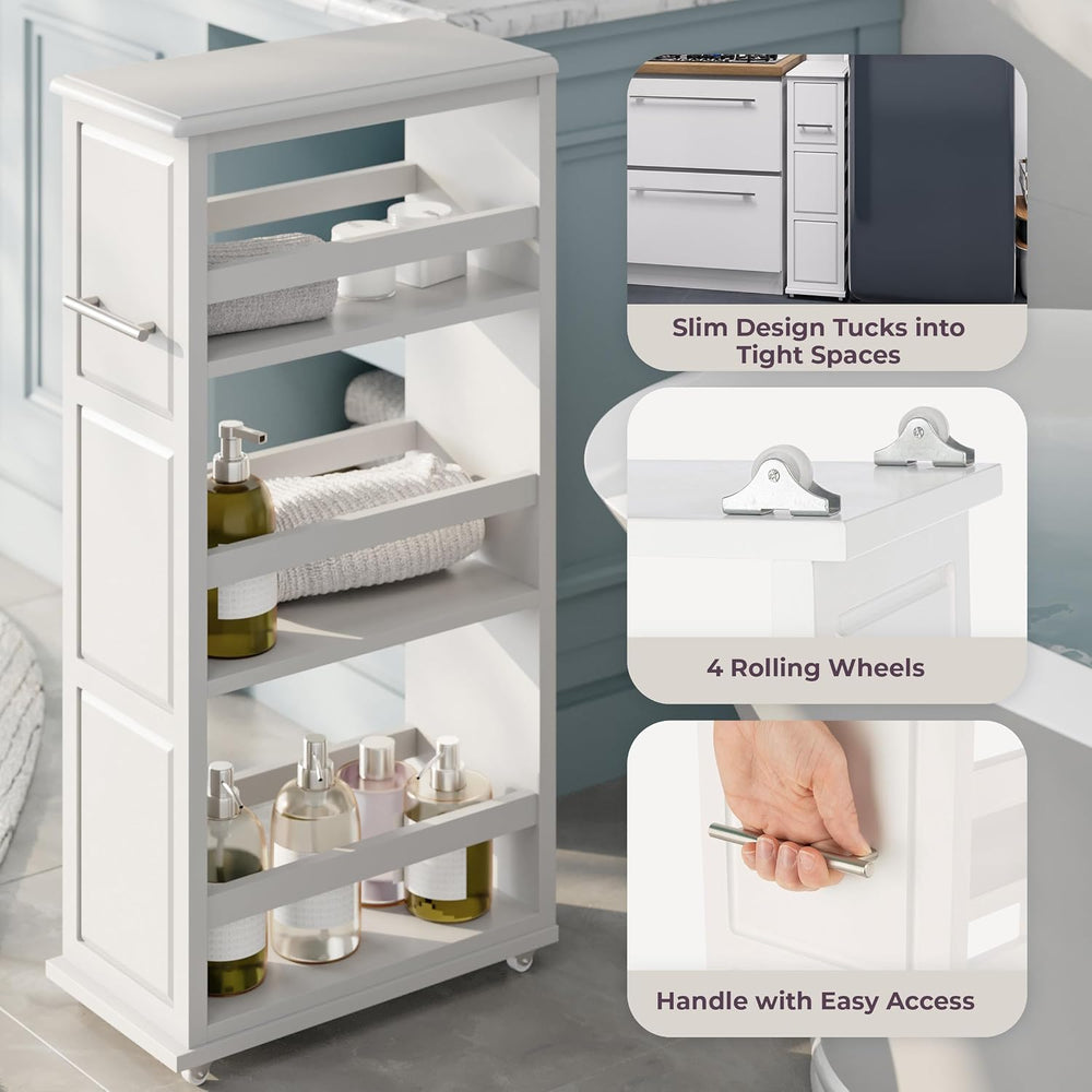 Lavish Home 3 Tier Slim Utility Rolling Storage Cart, White, 16.7”W x 9”D | N...